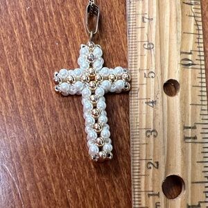 Pearl and Gold Beaded Cross Pendant
